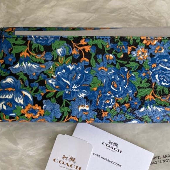 Nwt Coach Blue Rose Meadow Snap Accordion Wallet - Picture 3 of 7